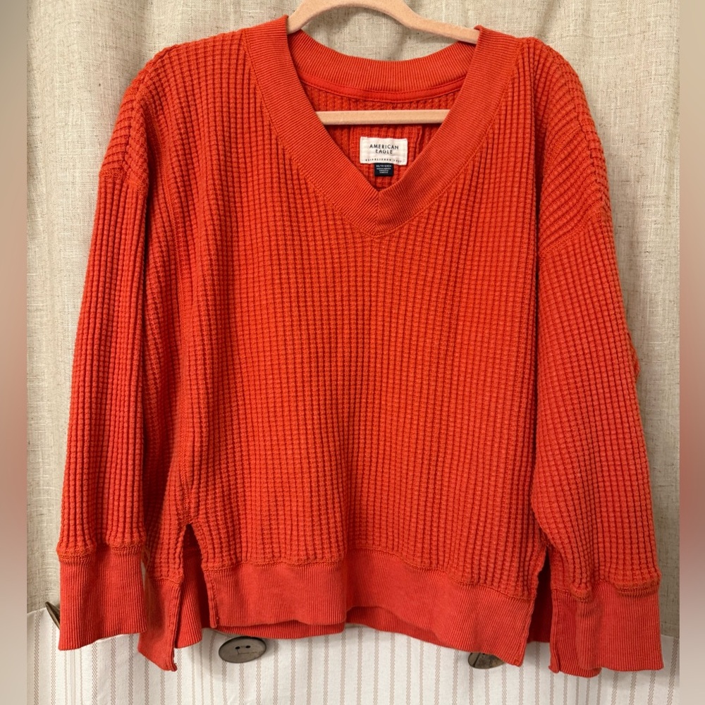 American Eagle Outfitters V-Neck Sweater in Bold Red